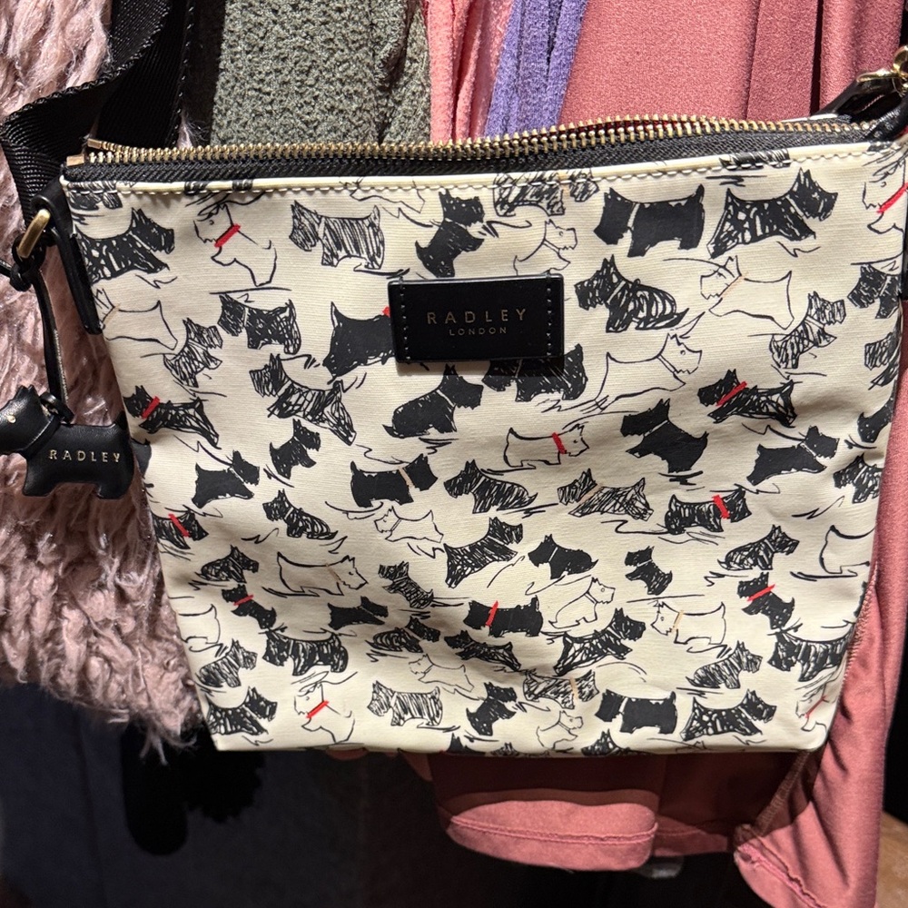 RADLEY LONDON Cream Scottie-Print Crossbody with Black and Red Accents